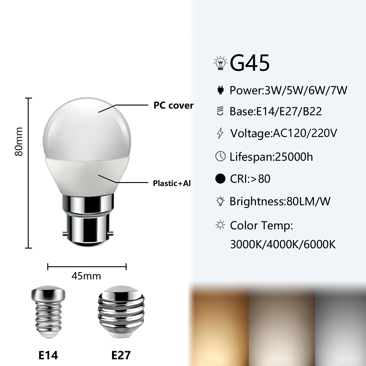 Led Golf Bec Lampa 10BUC becuri cu LED-uri eficiente Energetic G45 B22 E14 E27 3W-7W AC230V AC120V 3000K/4000K/6000K Pentru Decor Acasă