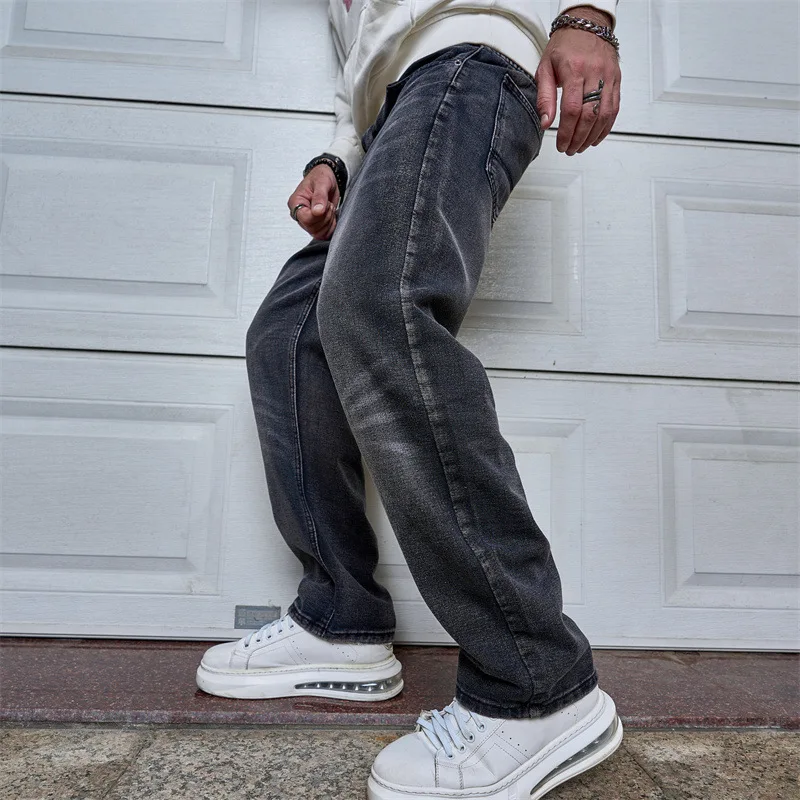 Mens Blugi 2023 New Vintage Casual Moda American Pierde High Street Pantaloni Largi Picior Pantaloni Lungi