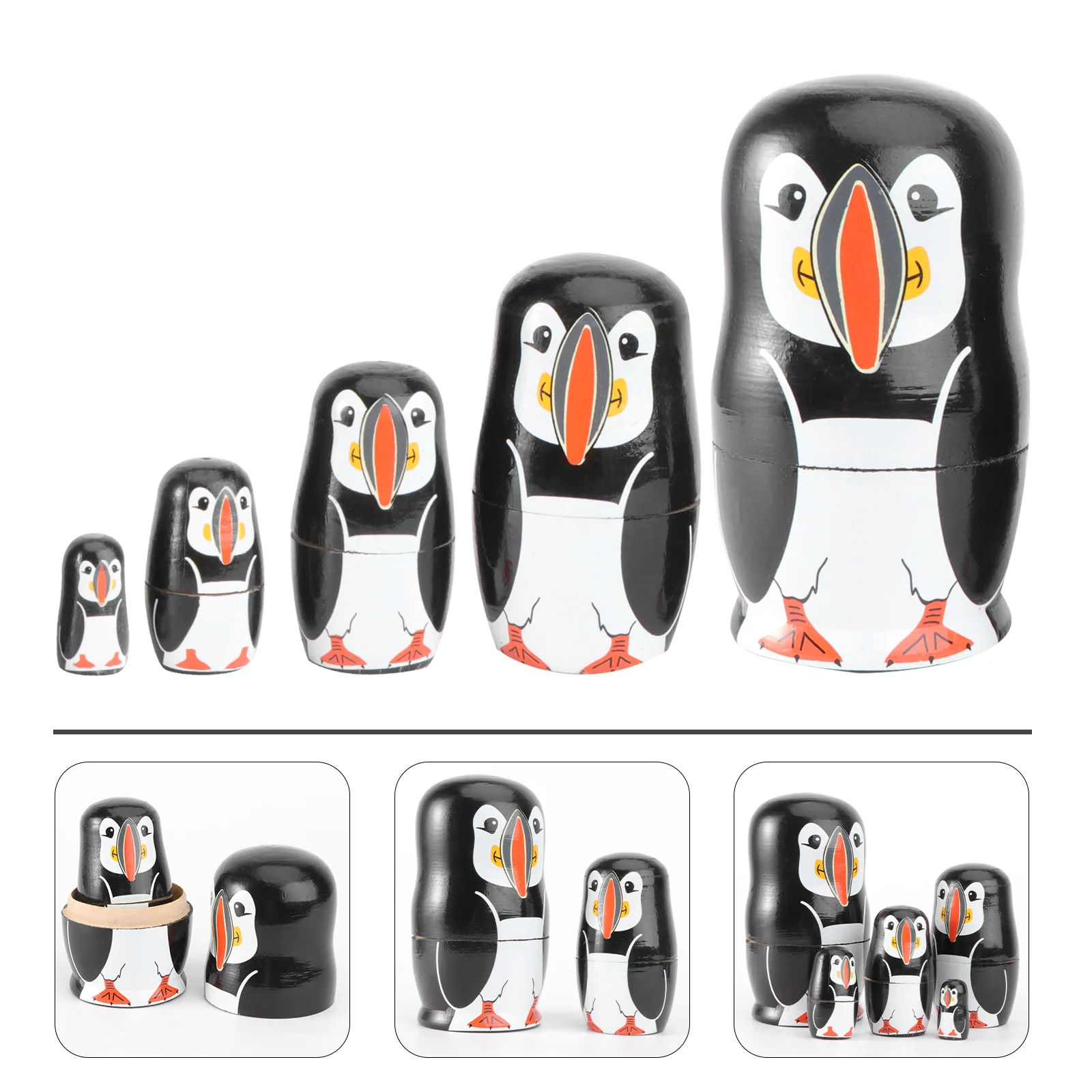 Mic Pinguin Cuiburi Matryoshka Jucărie Chilfren Copii Decor Acasă Stivuire Jucarii Din Lemn Mini