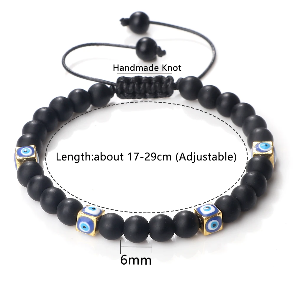 Moda Pătrat Albastru deochi, Bratari 6mm Naturale Agat Negru Lava Margele Obsidian Brățări Meditație Bijuterii Cadouri Pentru Femei Barbati