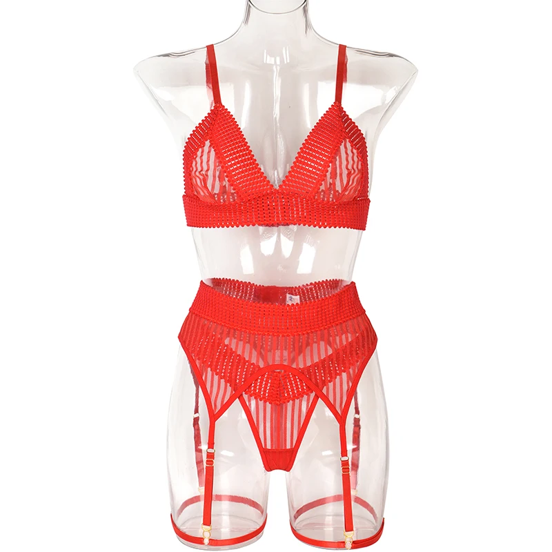 MUZISKAT Roșu Seturi de Lenjerie pentru Femei de Lux 2023 Exotice Sexy Sutien 3 Piece Set de Lenjerie cu Jartieră Deluxe Erotic Pachet
