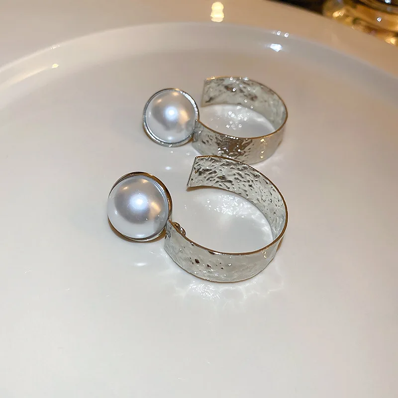 New Sosire Vintage Argintiu Cu Perla Hoop Cercei Pentru Femei Personalitate Geometrice Rotunde Oorbellen Brincos