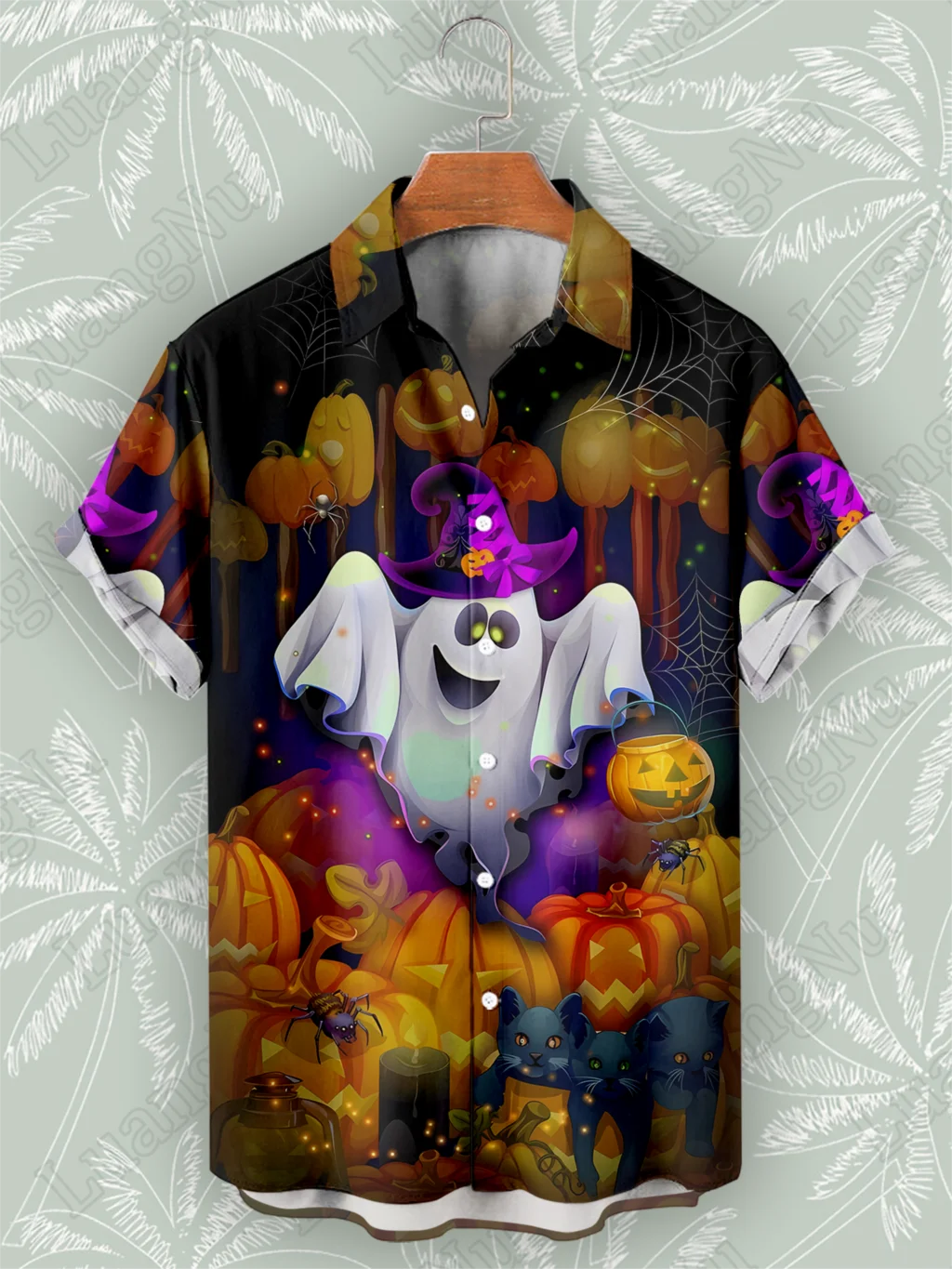 Noaptea de Halloween Tricou Om de Vacanță Casual, de Înaltă Calitate Butonul Topuri Supradimensionate Streetwear Camasi pentru Barbati 2023 Cap de Dovleac Tricou