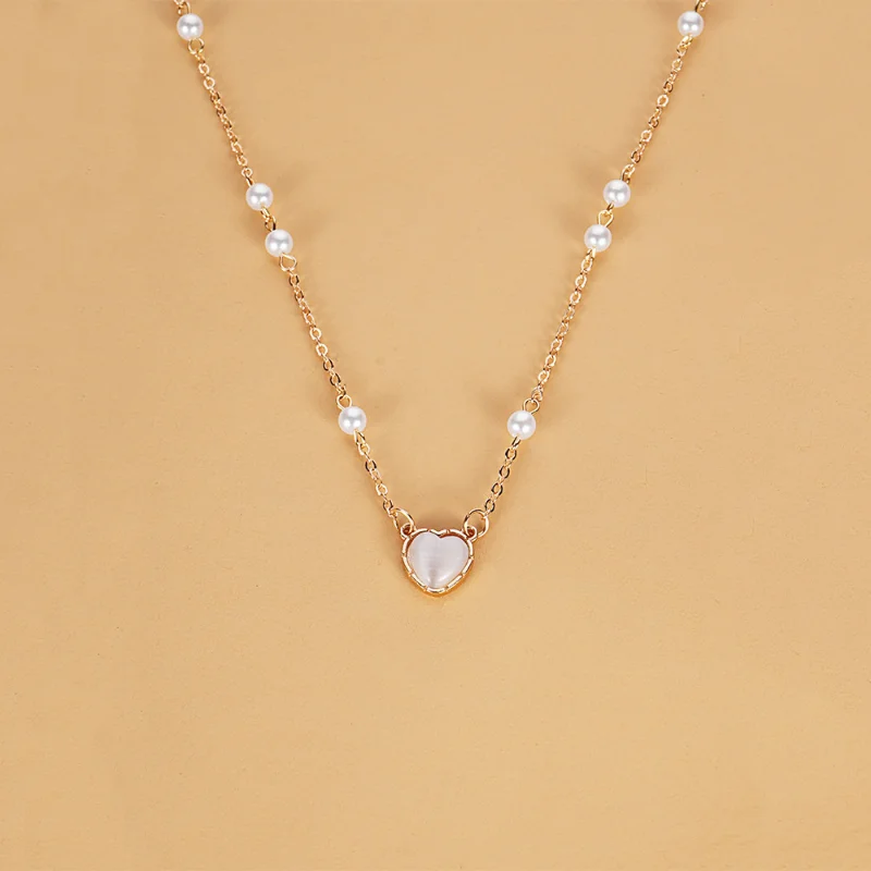 Noi Delicat Elegant Pearl Opal in forma de Inima Pandantiv Colier pentru Femei Fete de Moda realizate Manual din Metal Geometrice Clavicula Colier
