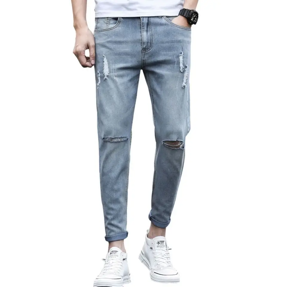 Nouă Punct de Blugi Barbati Slim Fit, Picioare Mici, la Modă pentru Bărbați Pantaloni de Vara Subtiri Casual, de Vara Student coreean Pantaloni Stretch
