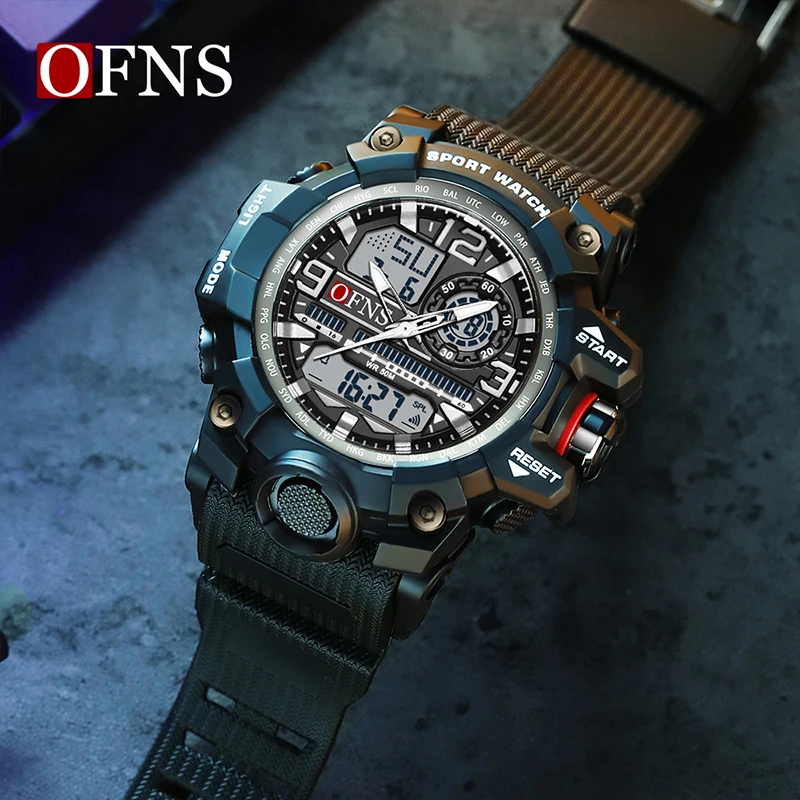 OFNS Top Brand G Stil Nou Bărbați Ceasuri Sport Militare Cuarț Ceas Masculin Ceas Digital Dual Display Casual rezistent la apa