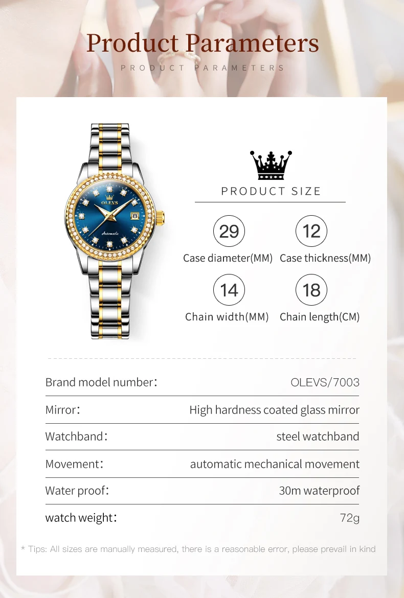 OLEVS Automată Ceas pentru Femei din Aur cu Diamante de Lux din oțel Inoxidabil Elegant Originale Femei Ceas Automatic Colier Set Cadou