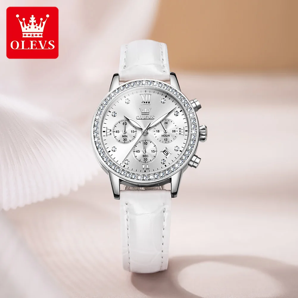 OLEVS de Lux Diamant Quarzt Ceas de Moda pentru Femei din Piele Cronograf Ceasuri de sex Feminin Impermeabil Ceas pentru Femei Relogio Feminino