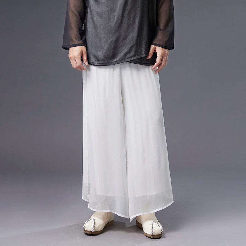 Pantaloni de Vara pentru Bărbați Stil Vechi Subțire Șifon Chineză Pantaloni Largi Picior Wudang Taiji Kung Fu, Arte Martiale, Dans de Performanță Pantaloni