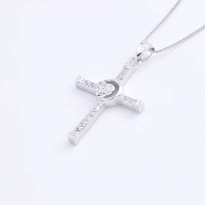 Pekurr Argint 925 Cu Zircon Rotund Inima Mare Cruce Coliere Pentru Femei Lanțuri Lungi De Sex Feminin Pandantive Bijuterii Guler