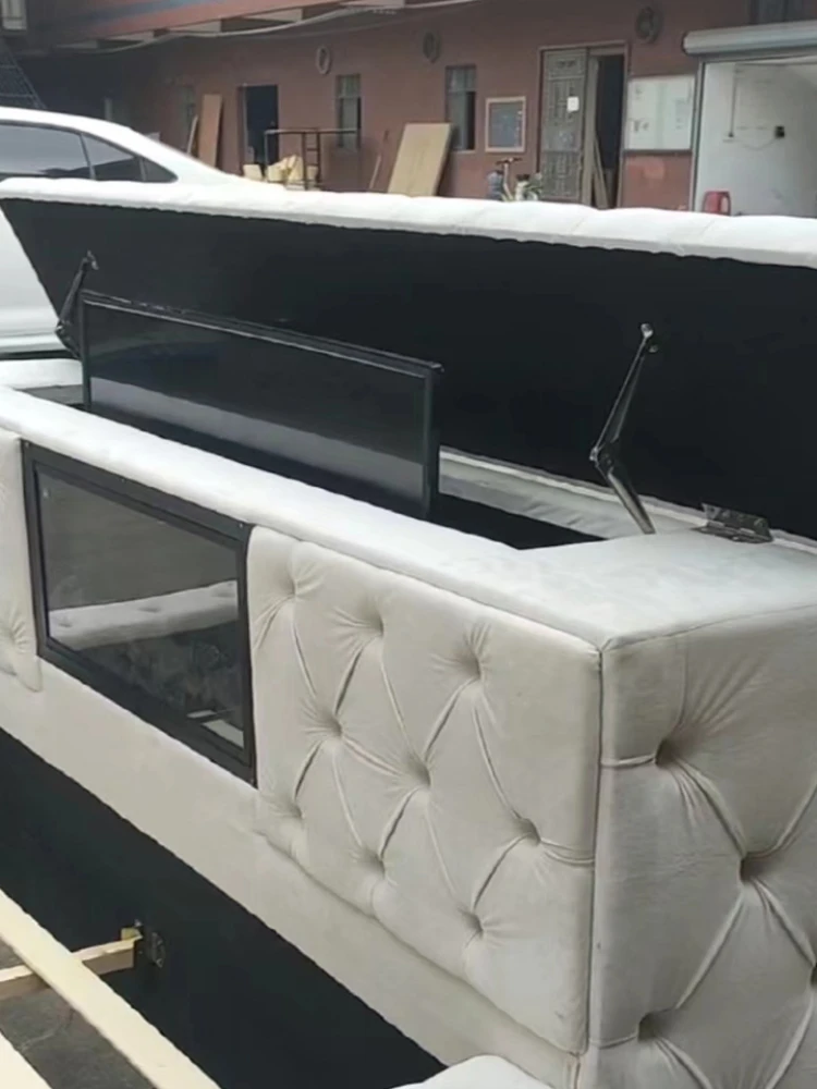 Personalizate OEM Dublu Queen-Size Catifea moale Pătrat de Stocare Pat cu Construi în TV Lift tăblie pat King Size, TV Pat