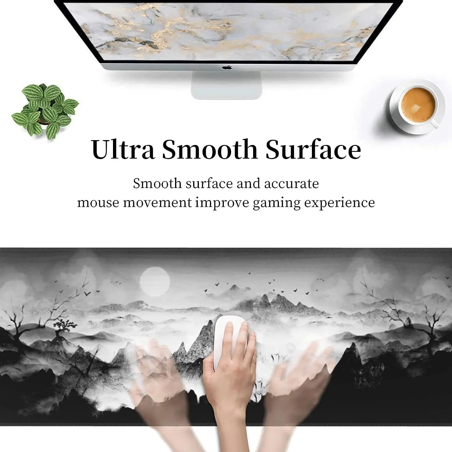 Pictura Chineză Mountian Răsărit De Soare Peisaj Gaming Mouse Pad Extins Mari Mouse Pad Marginile Cusute Mousepad 31.5 X 11.8 Inch