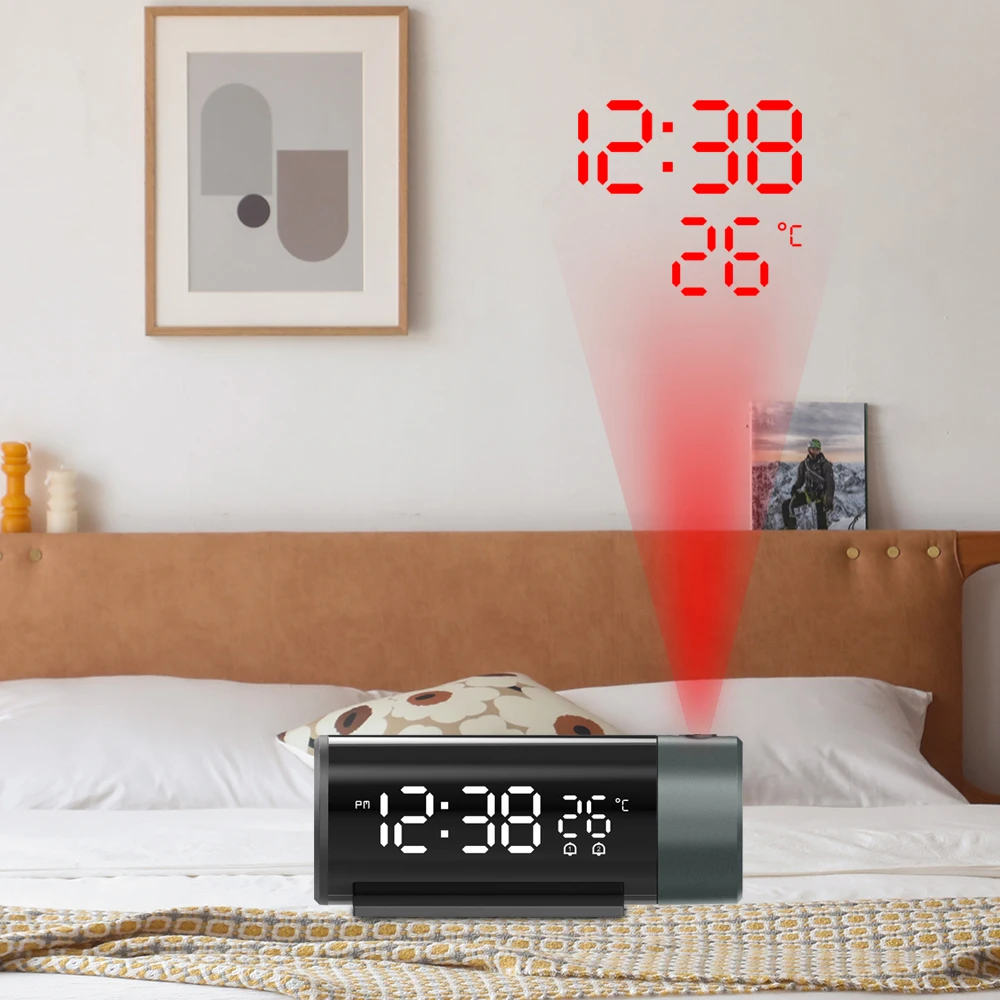 Proiectie Ceas cu Alarmă Ceas Digital 180° Rotativ Proiector 4-Nivel de Luminozitate Dimmer Dual Alarms12/24H Alarmă Ceas Digital