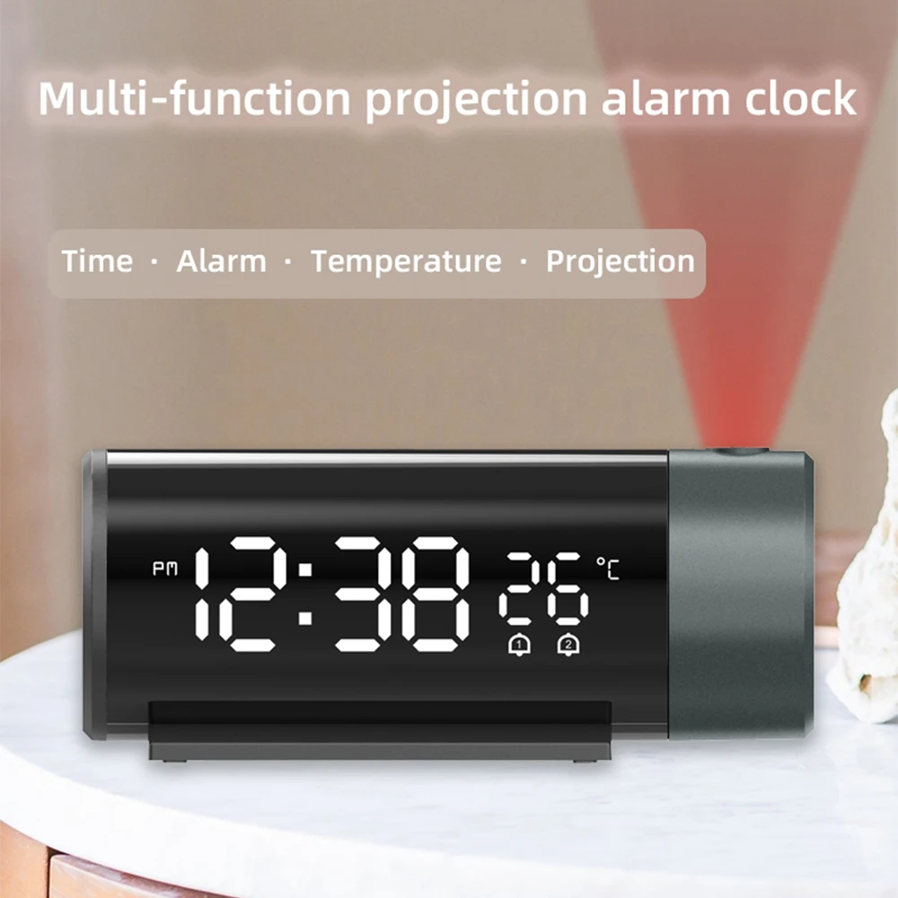 Proiectie Ceas cu Alarmă Ceas Digital 180° Rotativ Proiector 4-Nivel de Luminozitate Dimmer Dual Alarms12/24H Alarmă Ceas Digital