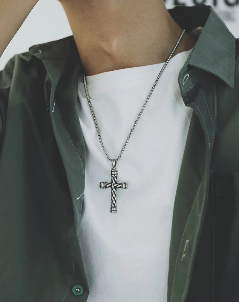 Punk Retro Răsucite Cruce Creștină Bărbați Pandantiv Colier Vintage din Oțel Inoxidabil Colier Hiphop Personalizate Religioase Moda