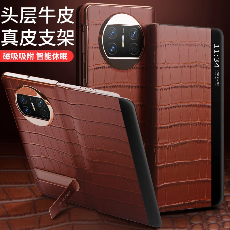 Qialino Brand Autentic din Piele Premium Flip Cover Telefon Caz Pentru HUAWEI Mate X3 Pliabil inteligent Inteligent de Somn Magnetic Aproape
