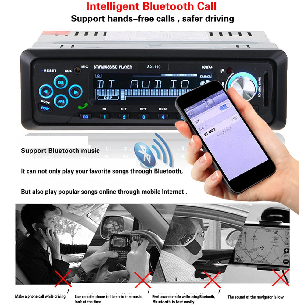 Radio auto Universal 1 Din Cu Telecomanda MP3 Player Bluetooth Hands-free Stereo Audio Muzica USB SD FM AUX Input 12V