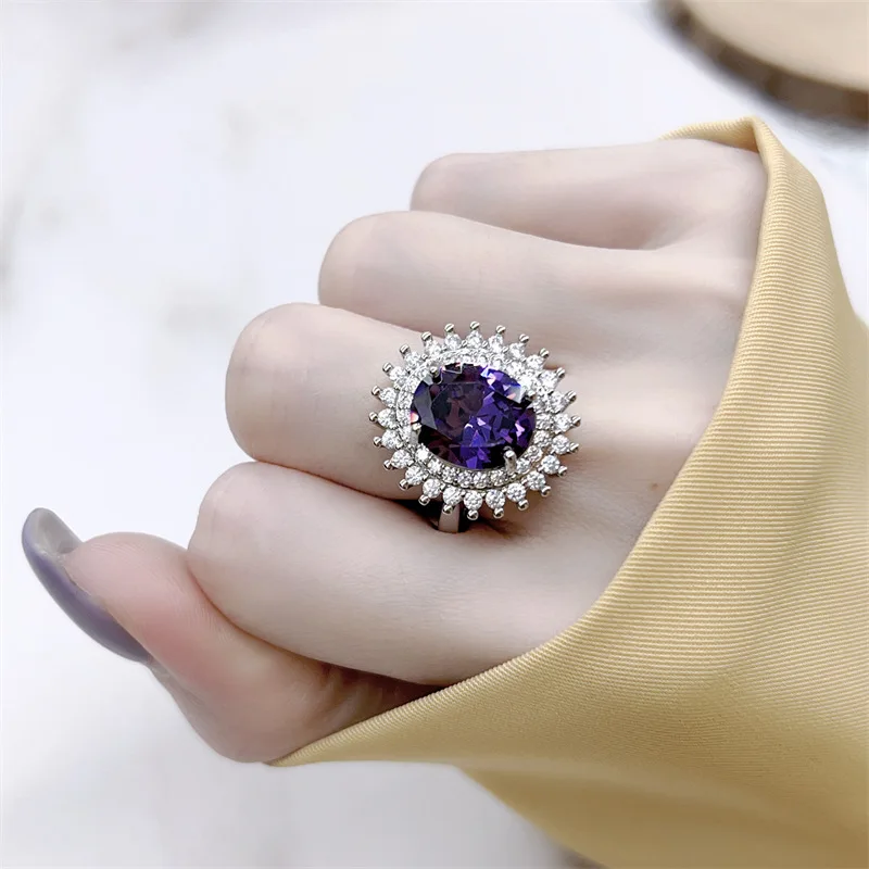 Spumant Ovala Violet Zircon Bijuterii Seturi pentru Femei Argint 925 Nobil ani de Mireasa Colier Cercei Inel