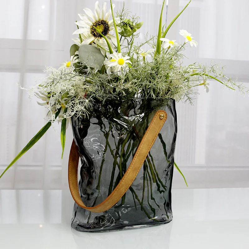 Sticla de culoare gri Geantă de mână Vaza pentru Decor Acasă de Artă Modernă Vaze de Flori pentru Decor Living, Bucătărie, Birou de Nunta