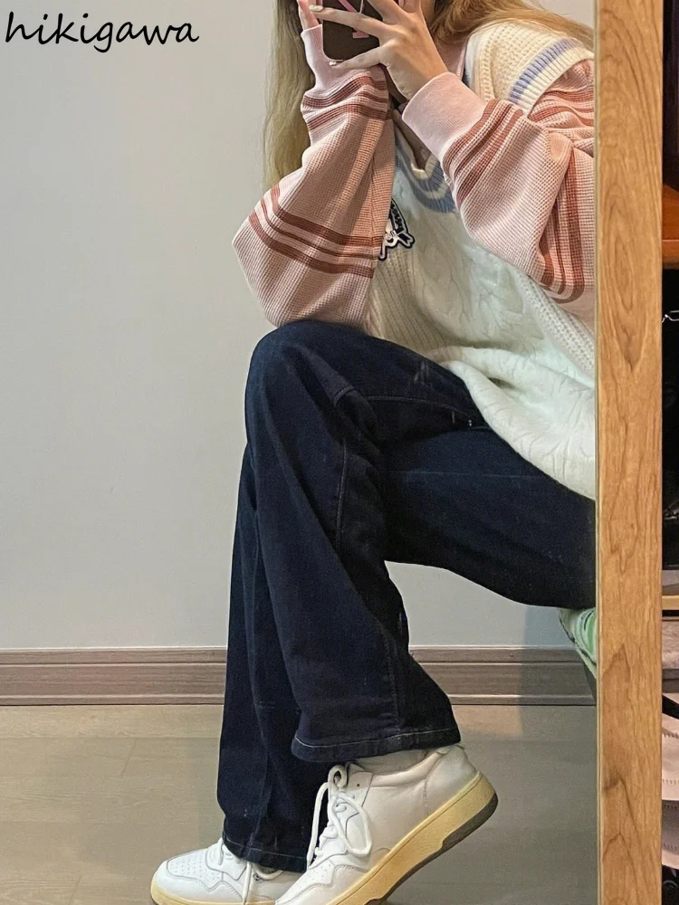 Stil Preppy Moda Hanorac pentru Femei Maneca Lunga Casual cu Dungi Supradimensionate Topuri Haine pentru Adolescenti Y2k Tricoul Ropa Mujer