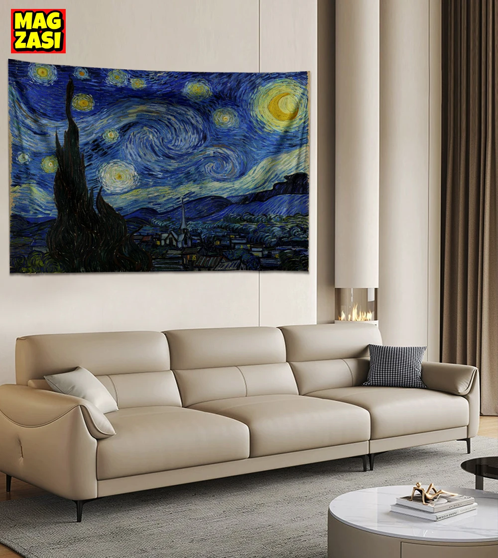 Tapiserie Celebrului Van Gogh Imprimare Pătură Agățat de Perete Star Noapte cu Lună Tapiserie Decorative Pătură Tesatura Dormitor 230x180cm Mare