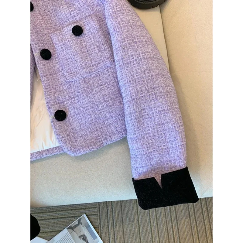 Vintage Trunchiate Jachete Tweed Femei Mozaic Blazer Scurt Coreean Elegant Pieptul Singur Strat Casual Se Potrivesc Îmbrăcăminte Exterioară Topuri