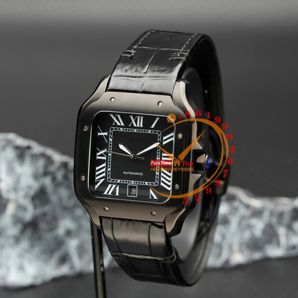 WSSA0039 Mari Automatic Mens Watch DLC Negru Cadran Roman din Piele Super Clona Puretime 2023 Top Brand Nou de Lux Mecanice