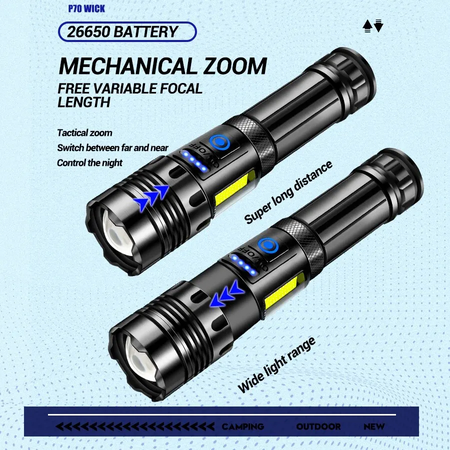 Z40 Super-Luminos XHP70 Puternic Lanterna Led-uri Lanterna Power Bank USB Reîncărcabilă Camping Lanternă Tactică Cu COB Lampă