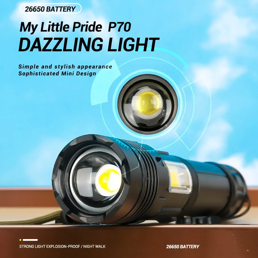 Z40 Super-Luminos XHP70 Puternic Lanterna Led-uri Lanterna Power Bank USB Reîncărcabilă Camping Lanternă Tactică Cu COB Lampă